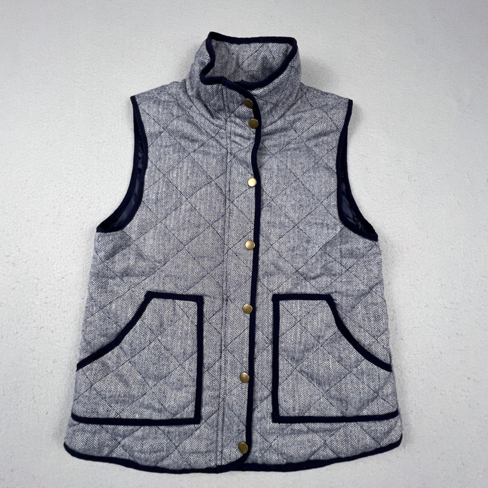Miami Quilted Vest Womens Small Navy White Herringbone Puffer il3584j-2 Preppy